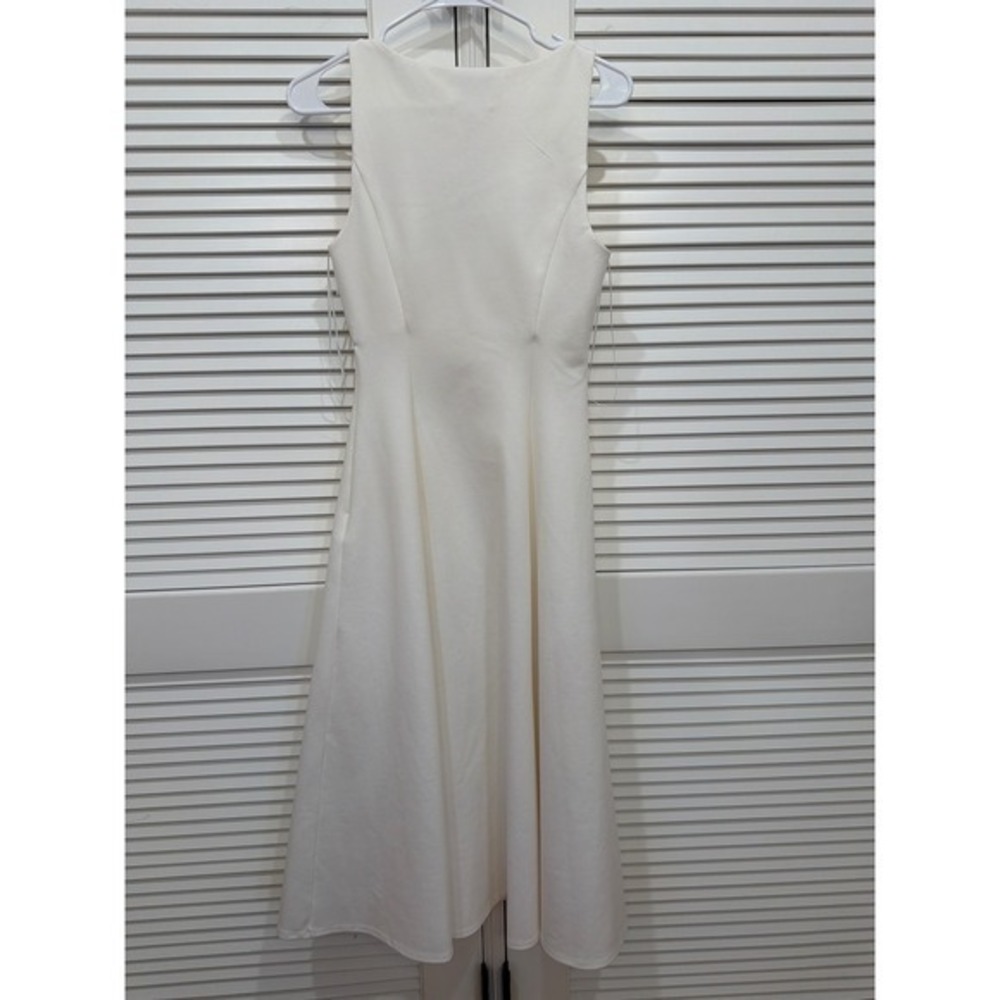 Reformation Mikol Knit Dress Ivory White Scoop Neck Midi Fit Flare NEW - Picture 4 of 7